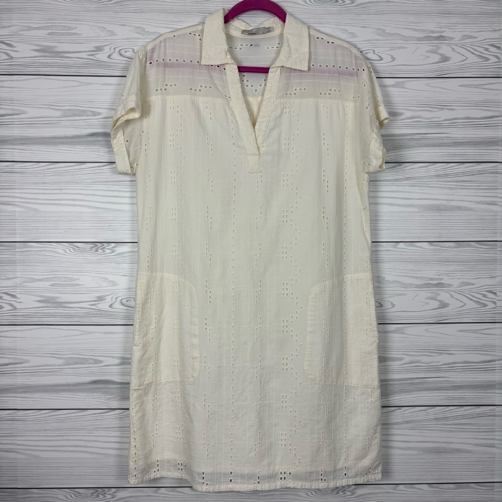 PrAna White Eyelet Short Sleeve Ladyland Dress Size Large - Picture 4 of 12